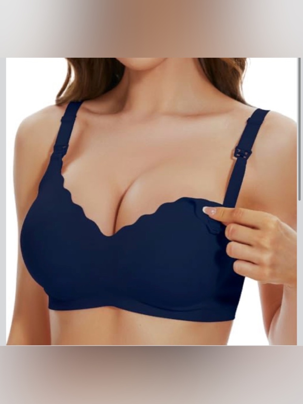 Dresime Scalloped Navy Wireless Nursing Bra w-Easy Release Clip & extender piece